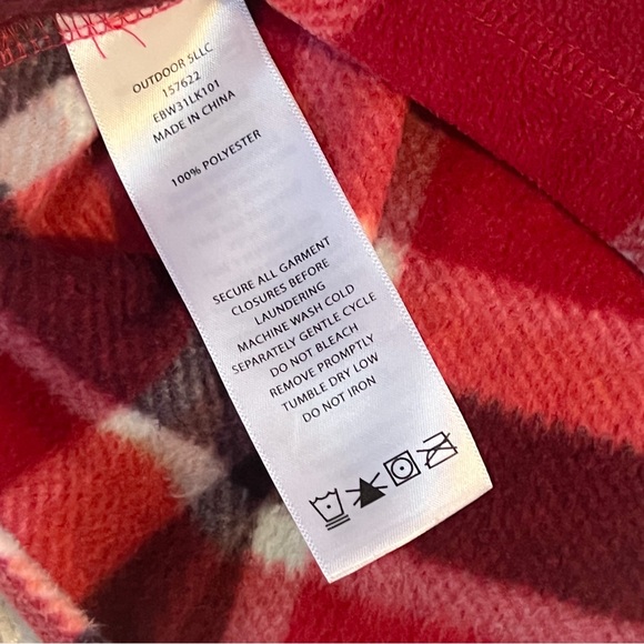 Eddie Bauer Red Plaided Fleece Quarter Zipped Sweater - Picture 7 of 9